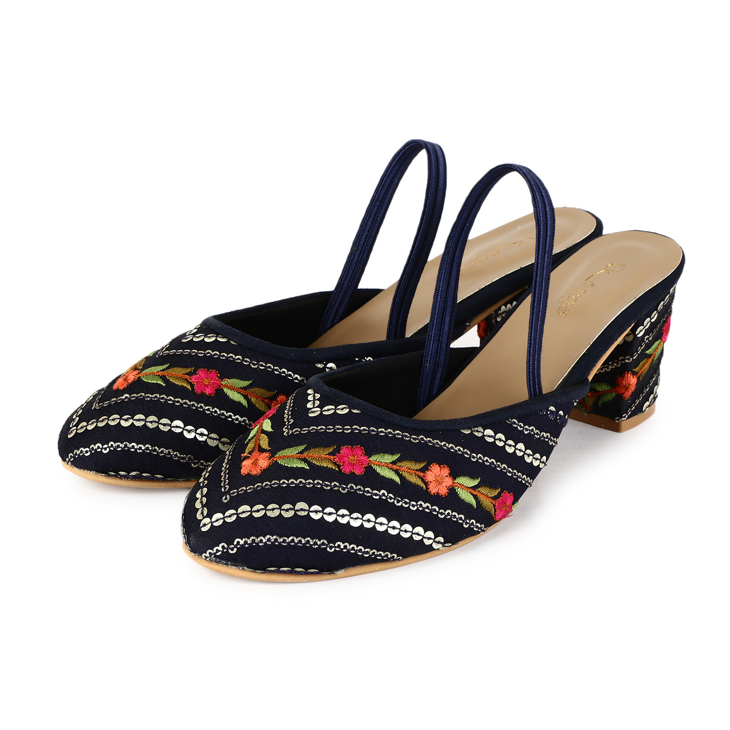 Sequins and Embroidered navy blockheels