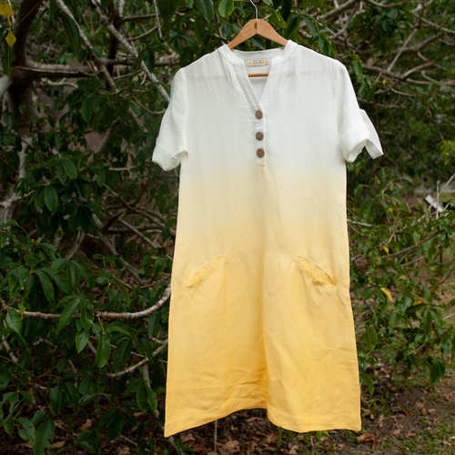 Yellow Dip Dye Linen Dress 