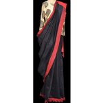 Jet black tussar silk with ruby border