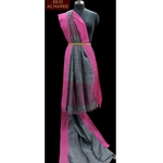 Ash grey khadi saree with fuscia pink border