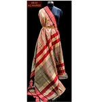 Shades of walnut coloured raw silk with garnet border