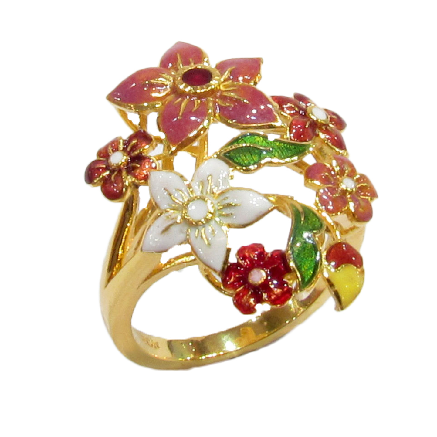 Enamel Floral design Gold Ring