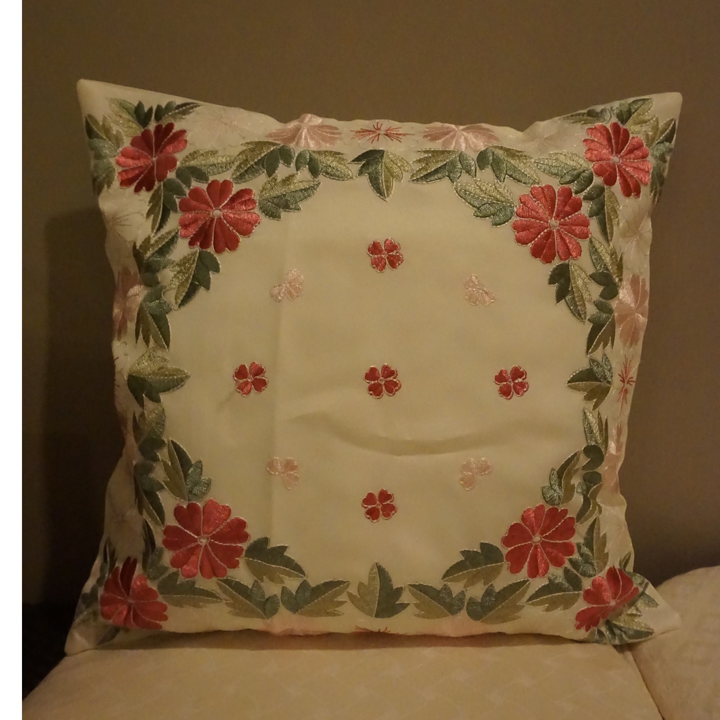 Sweet Flora Embroidery Design Cushion Cover