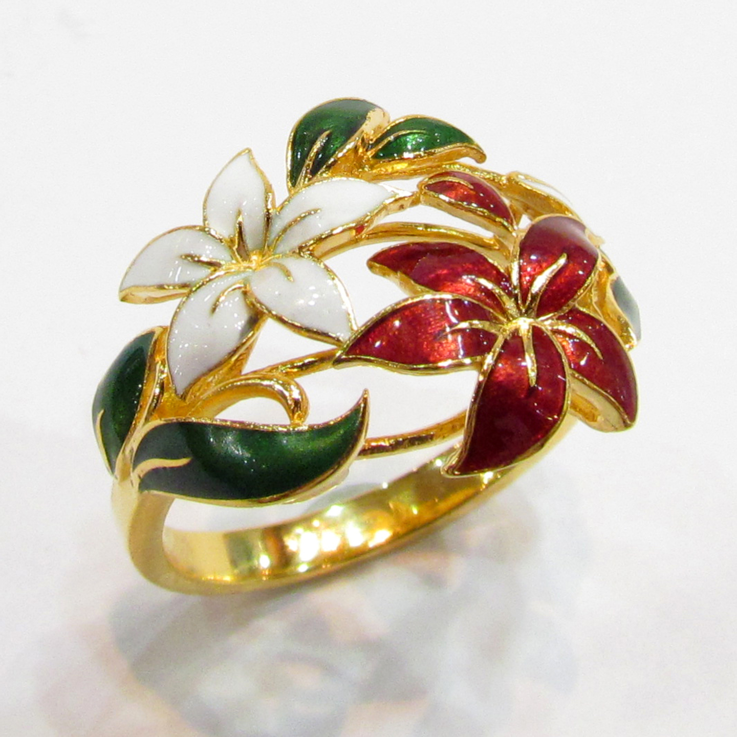 20K Gold Ring with Enamel in Flower Design