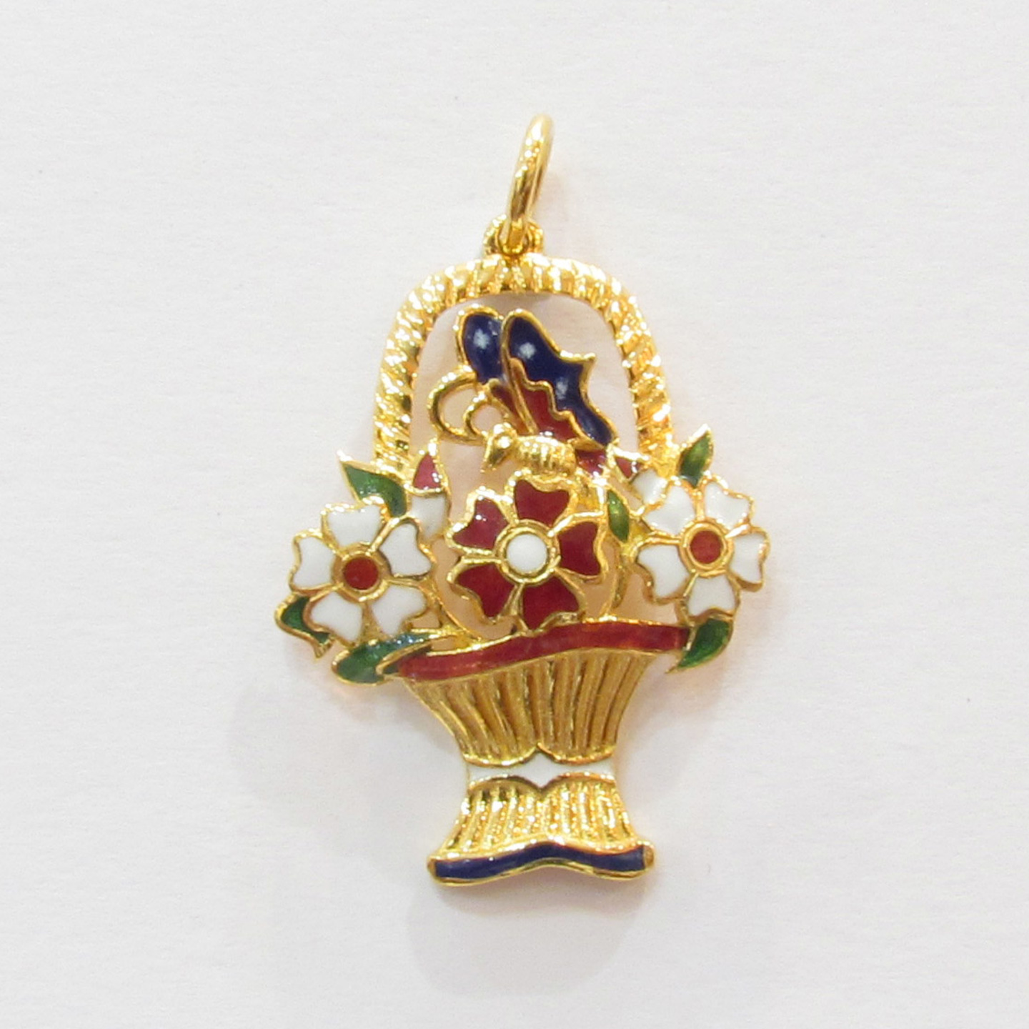 20k Gold  with Enamel Flower Basket Pendant