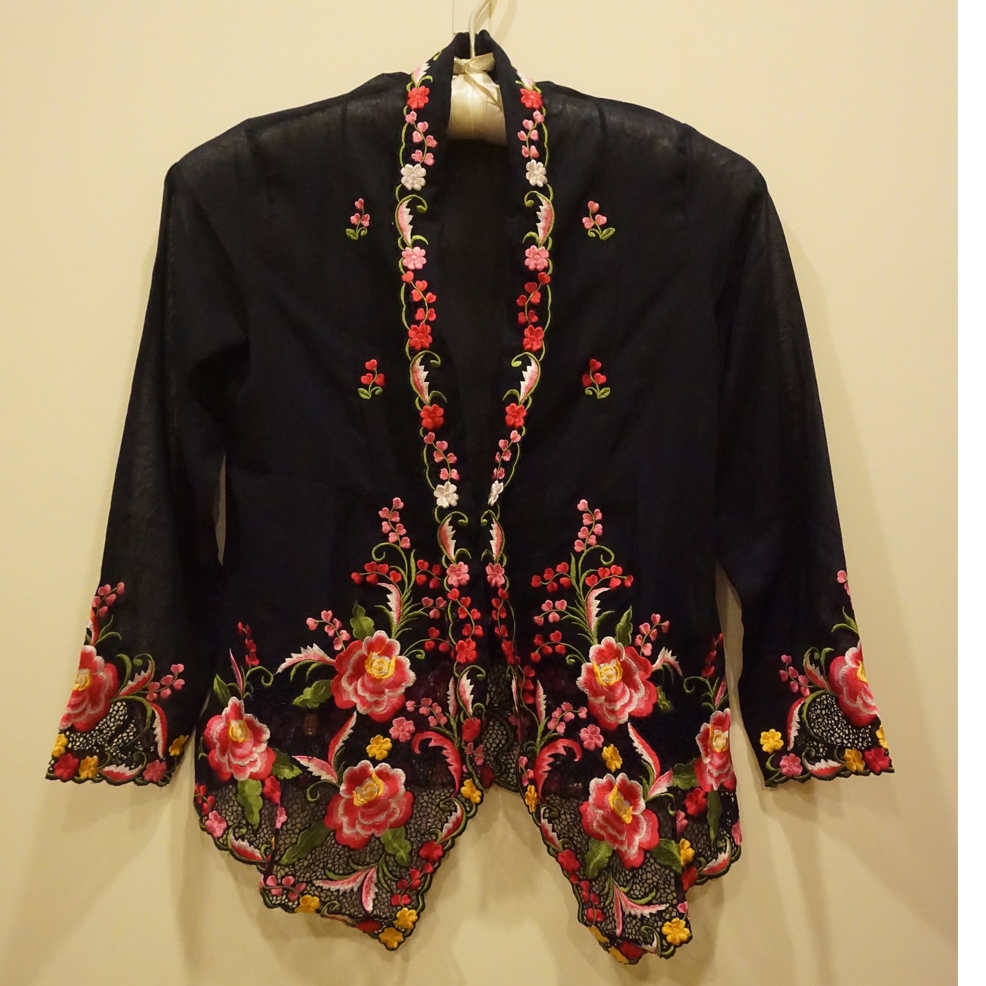 Black Kebaya with Pink Roses Embroidery