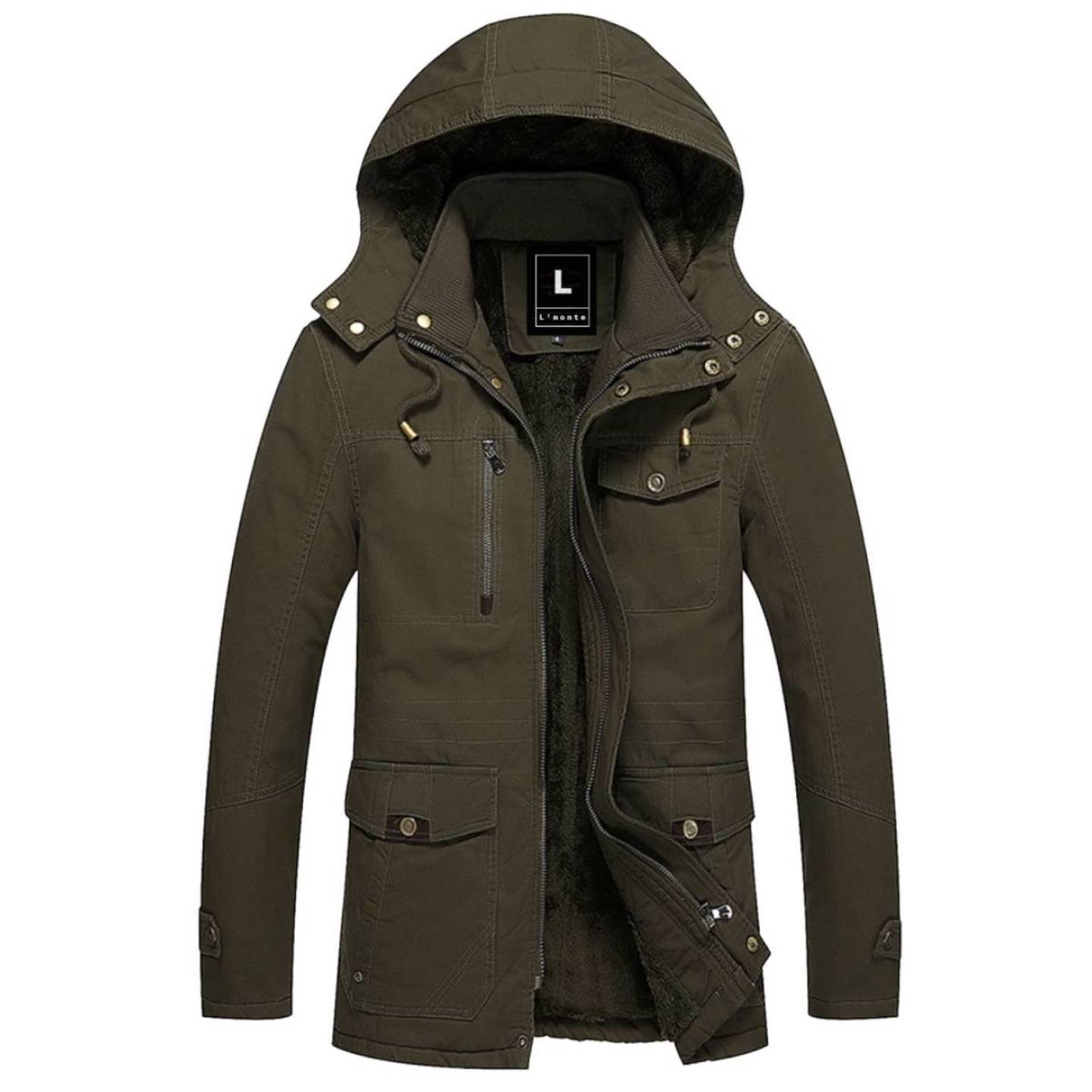 L'MONTE Casual Cotton Fur Winter Hooded Jacket for Men (8935GREEN)