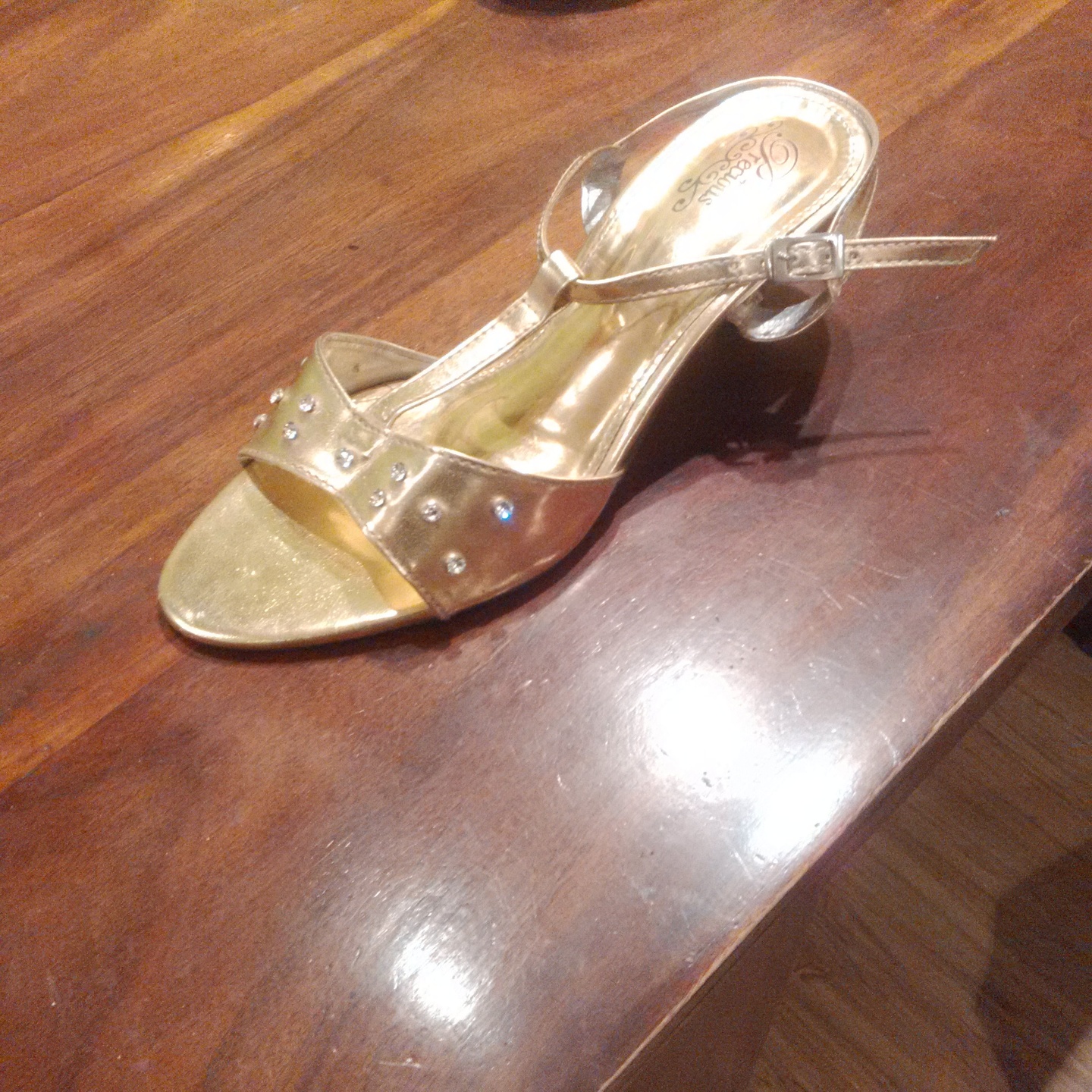 Gold kitten heel sandals with Swaroski