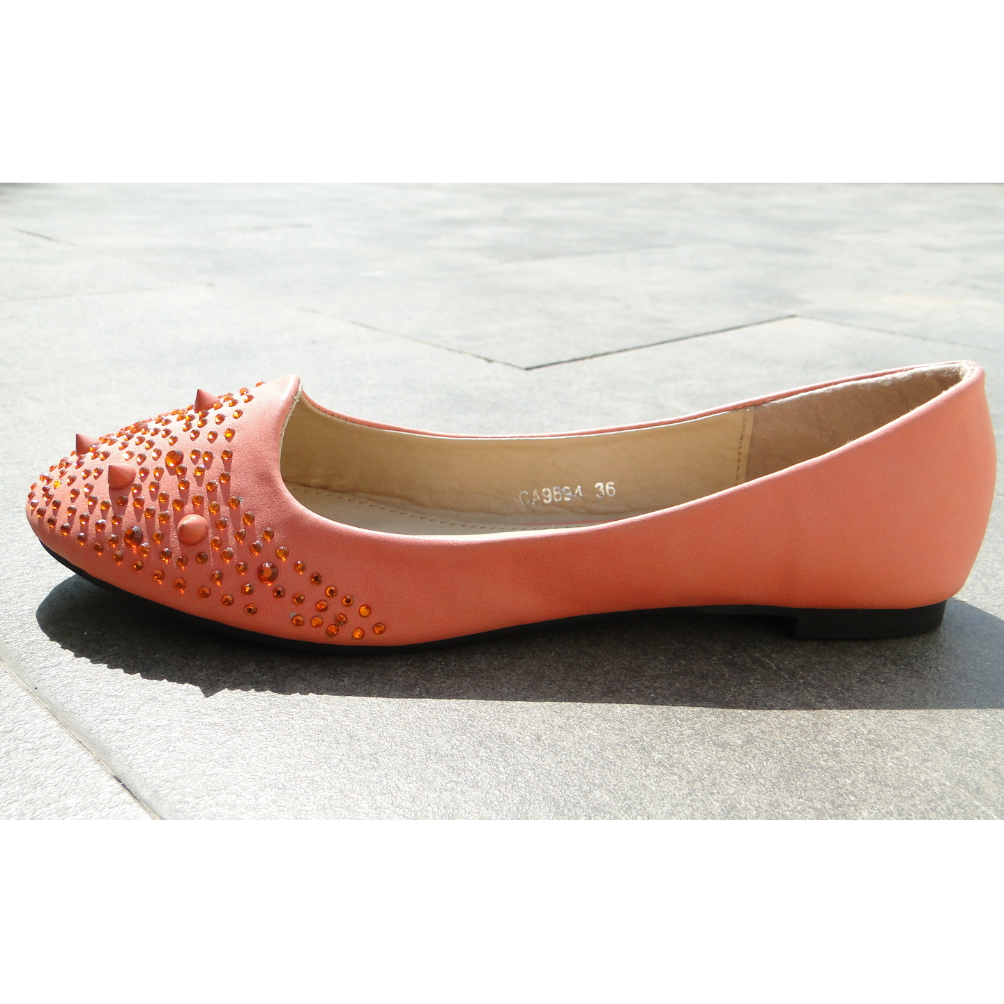 Peach Gothic detailed ballerina with glitter studs