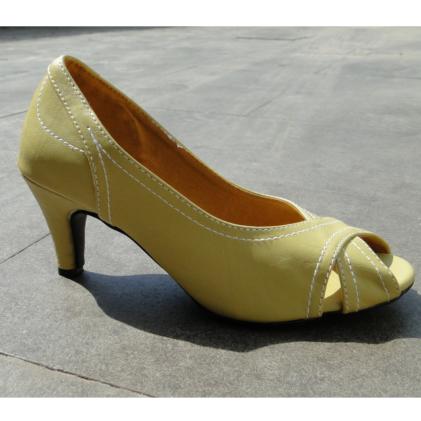 Lime Green Funky Peeptoe with white stitch detailing