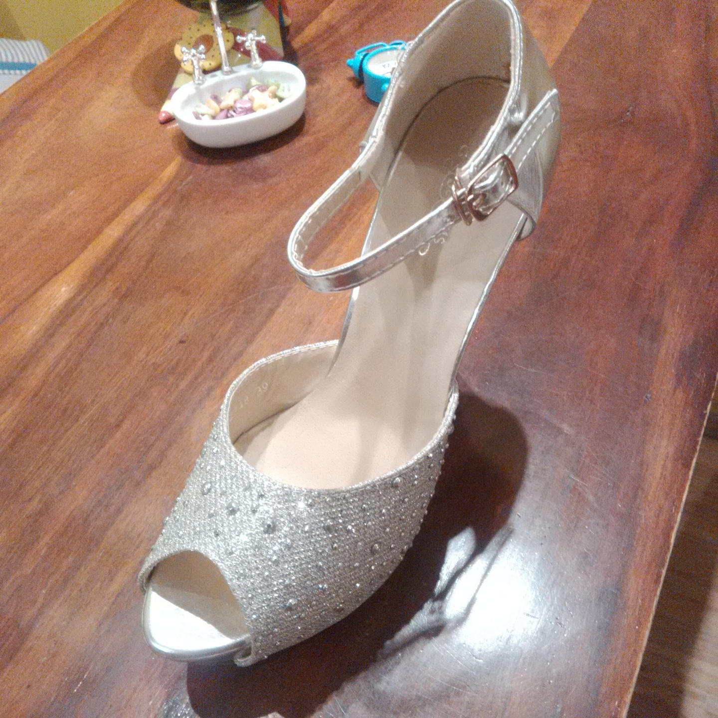 Silver High heel peep toe sandal with metal studs