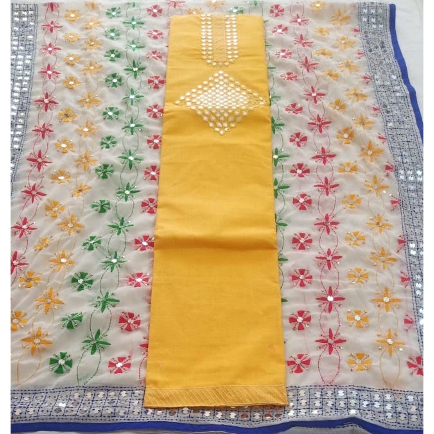 Dhanika Handloom Cotton Suit with Kantha Work Dupatta