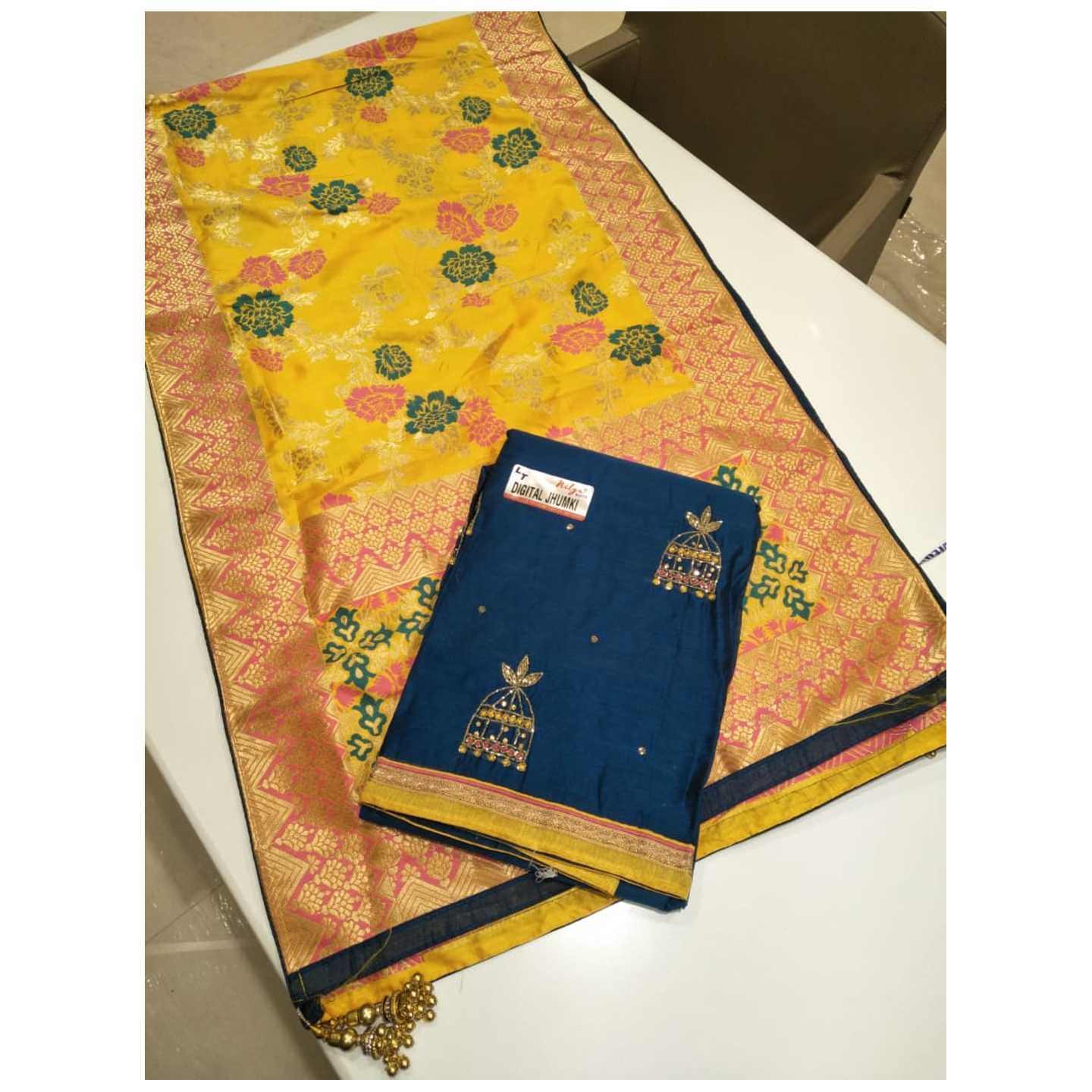 Chanderi Handwork suit - banaras silk Dupatta