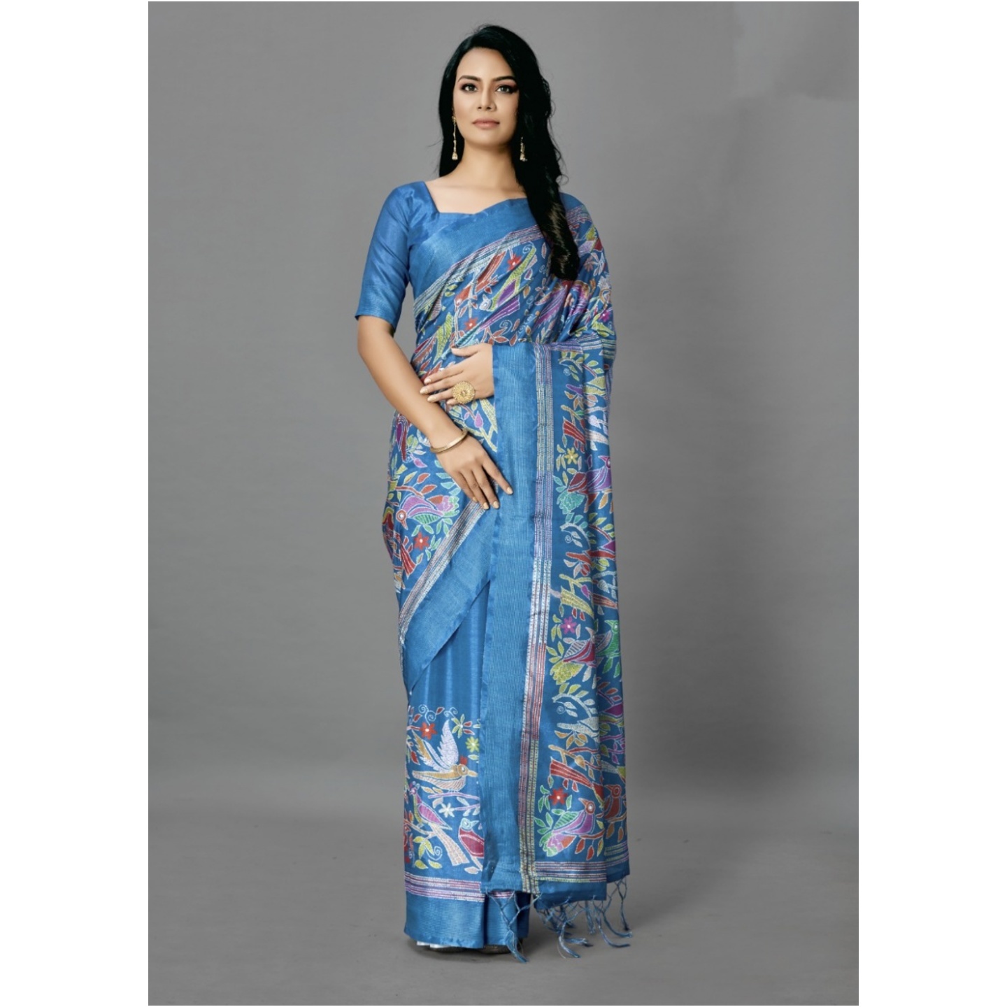 Art Silk Kantha Print Saree