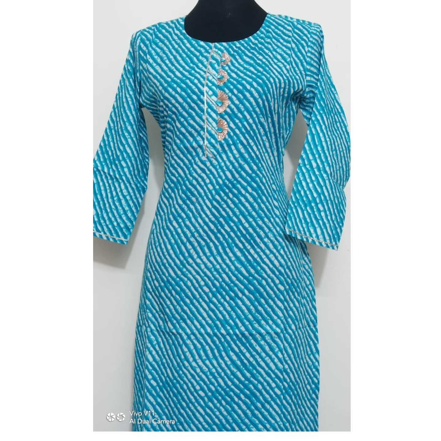 Soft Cotton Lehariya Kurti with Gota Work