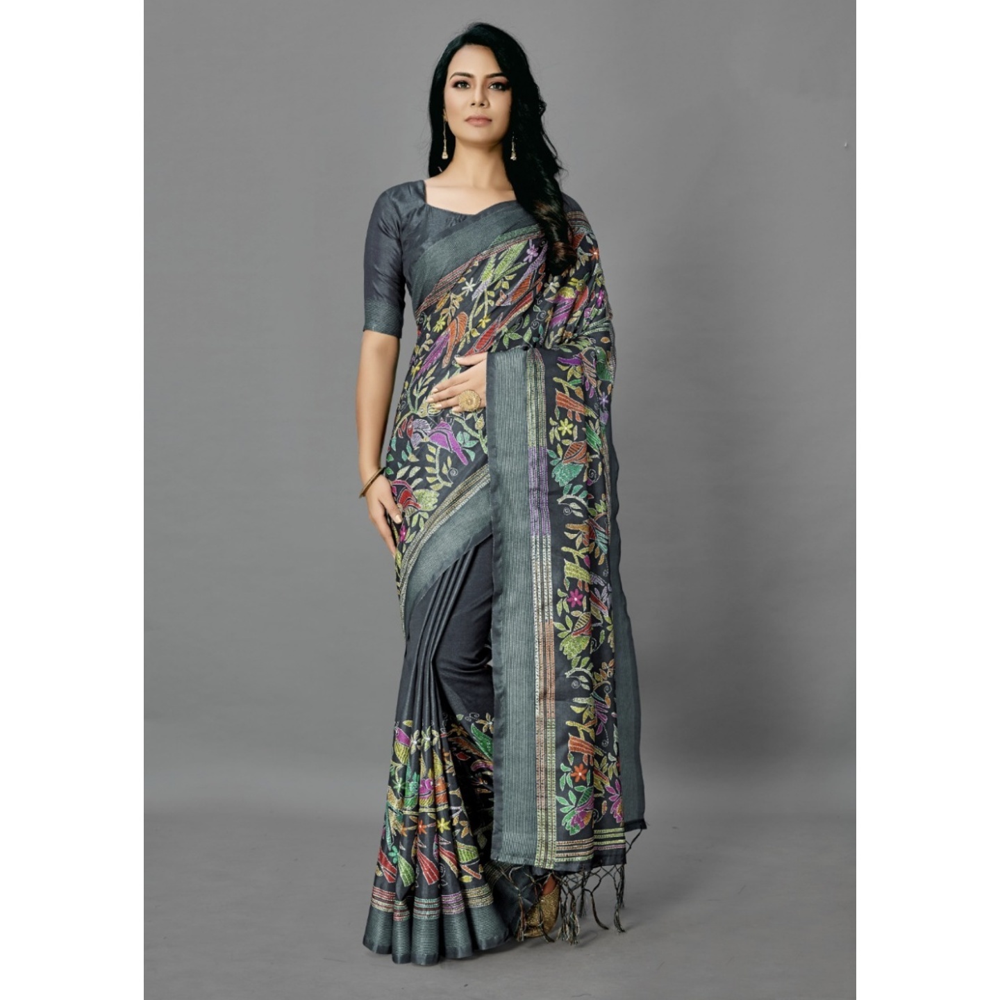 Art Silk Kantha Print Saree