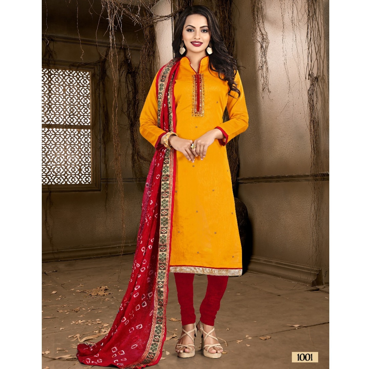 Yellow Red Bandhani Dupatta