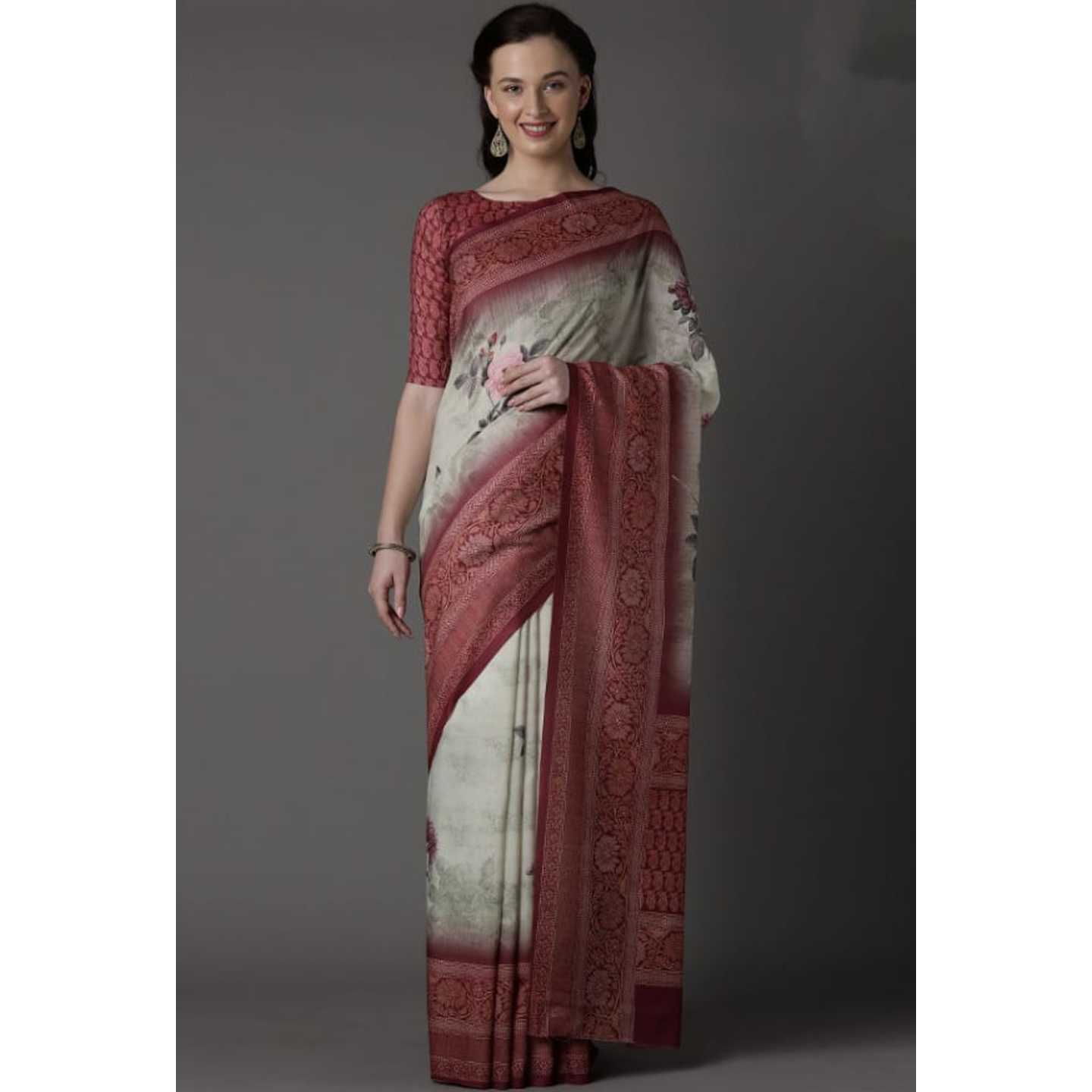 Floral Print Muslin Saree