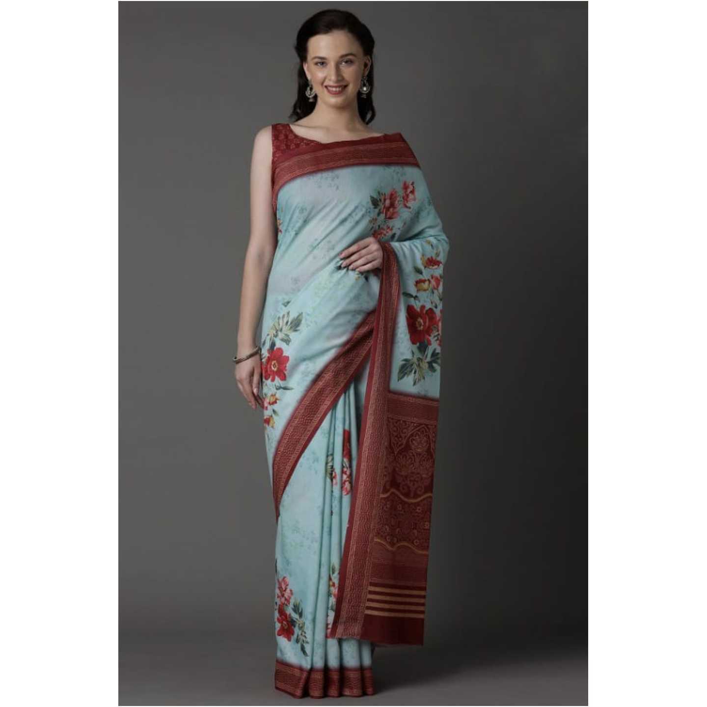 Floral Print Muslin Saree