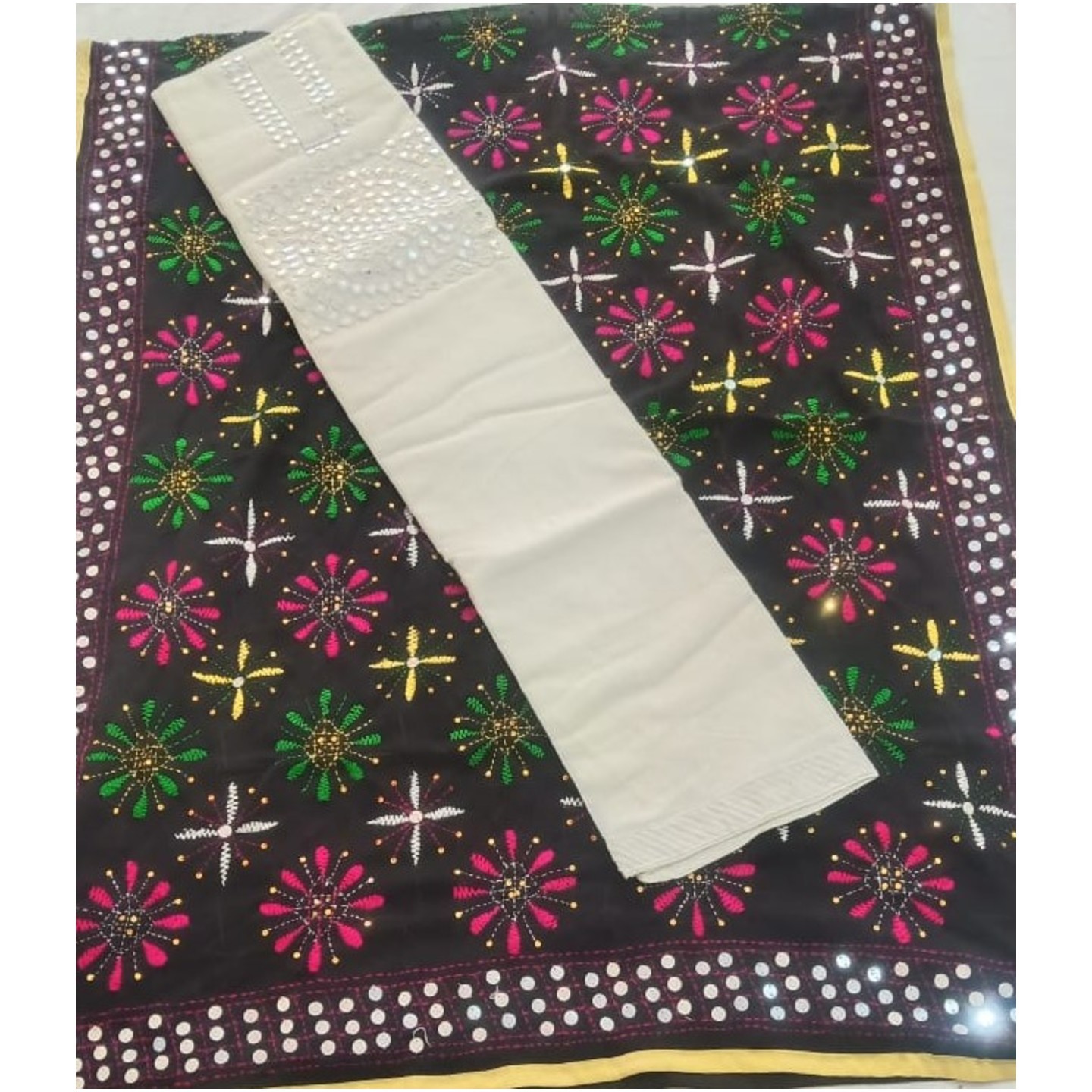 Dhanika Handloom Cotton Suit with Kantha Work Dupatta