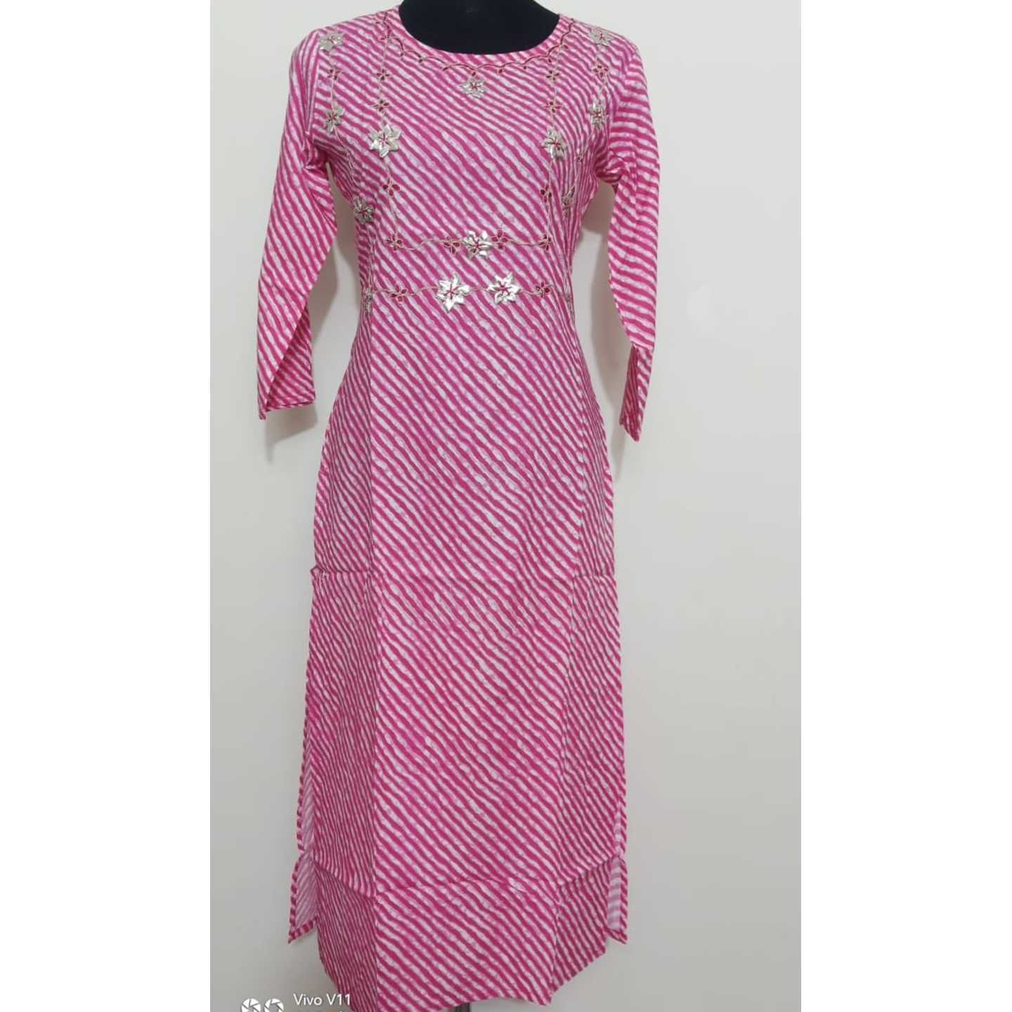 Soft Cotton Lehariya Kurti with Gota Work