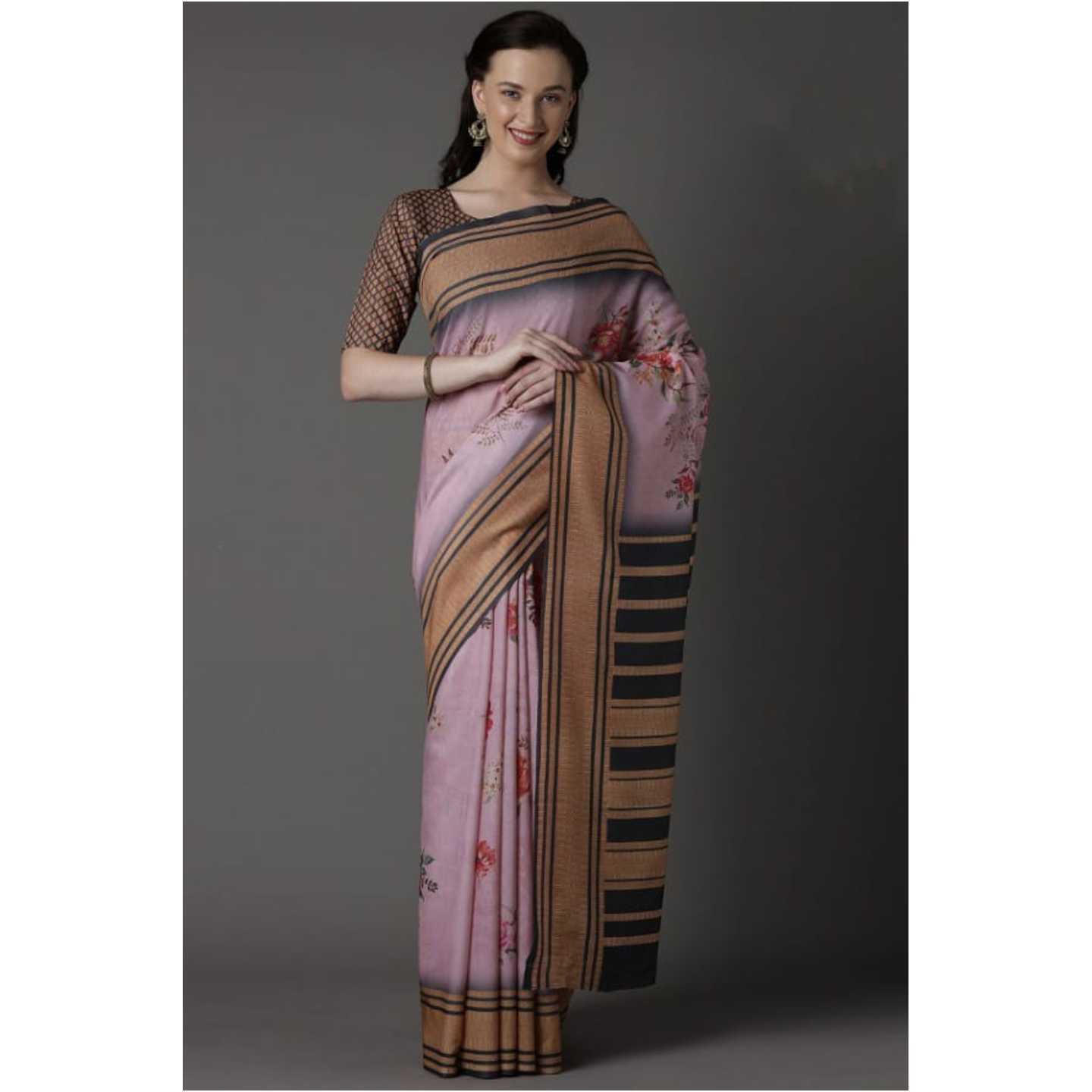 Floral Print Muslin Saree