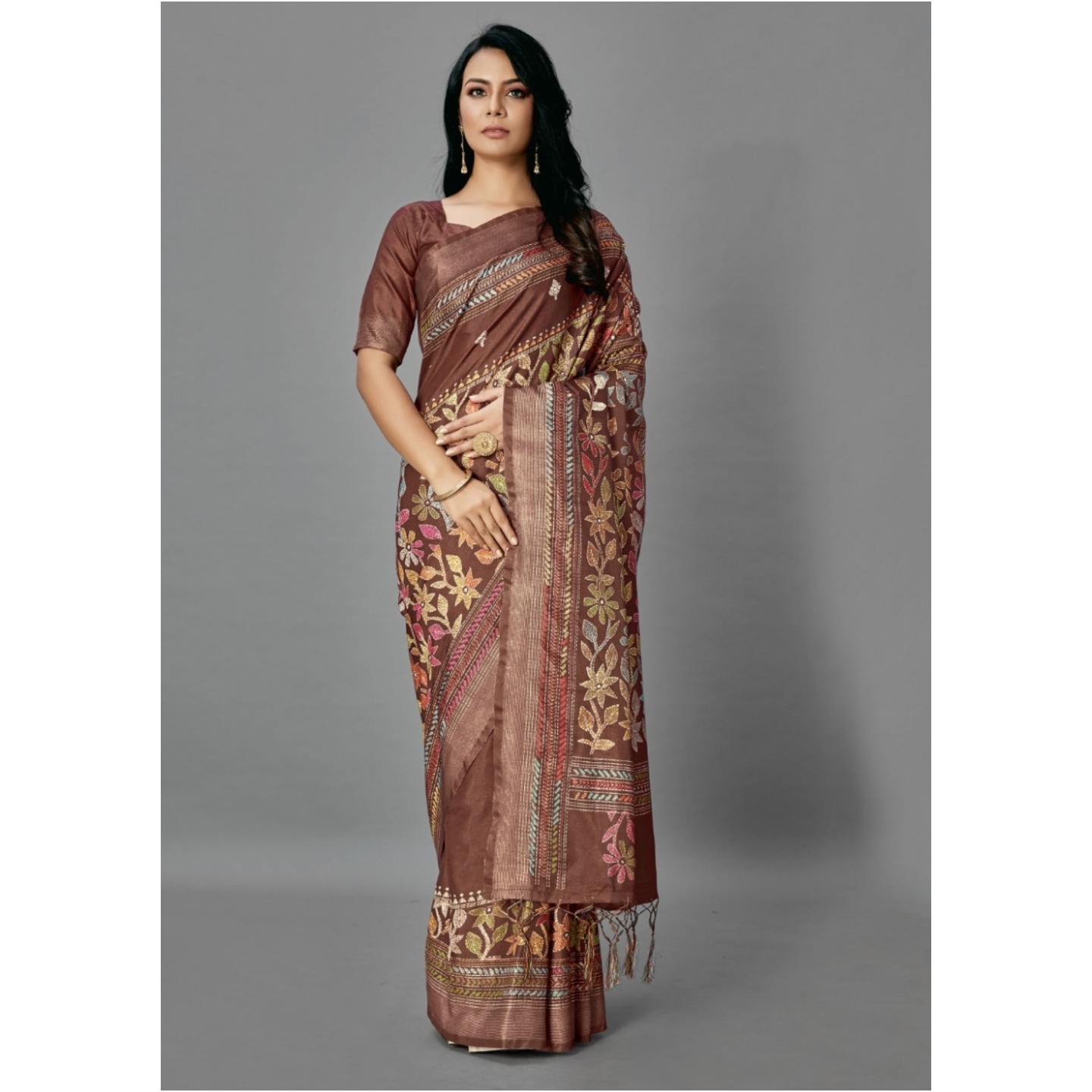 Art Silk Kantha Print Saree