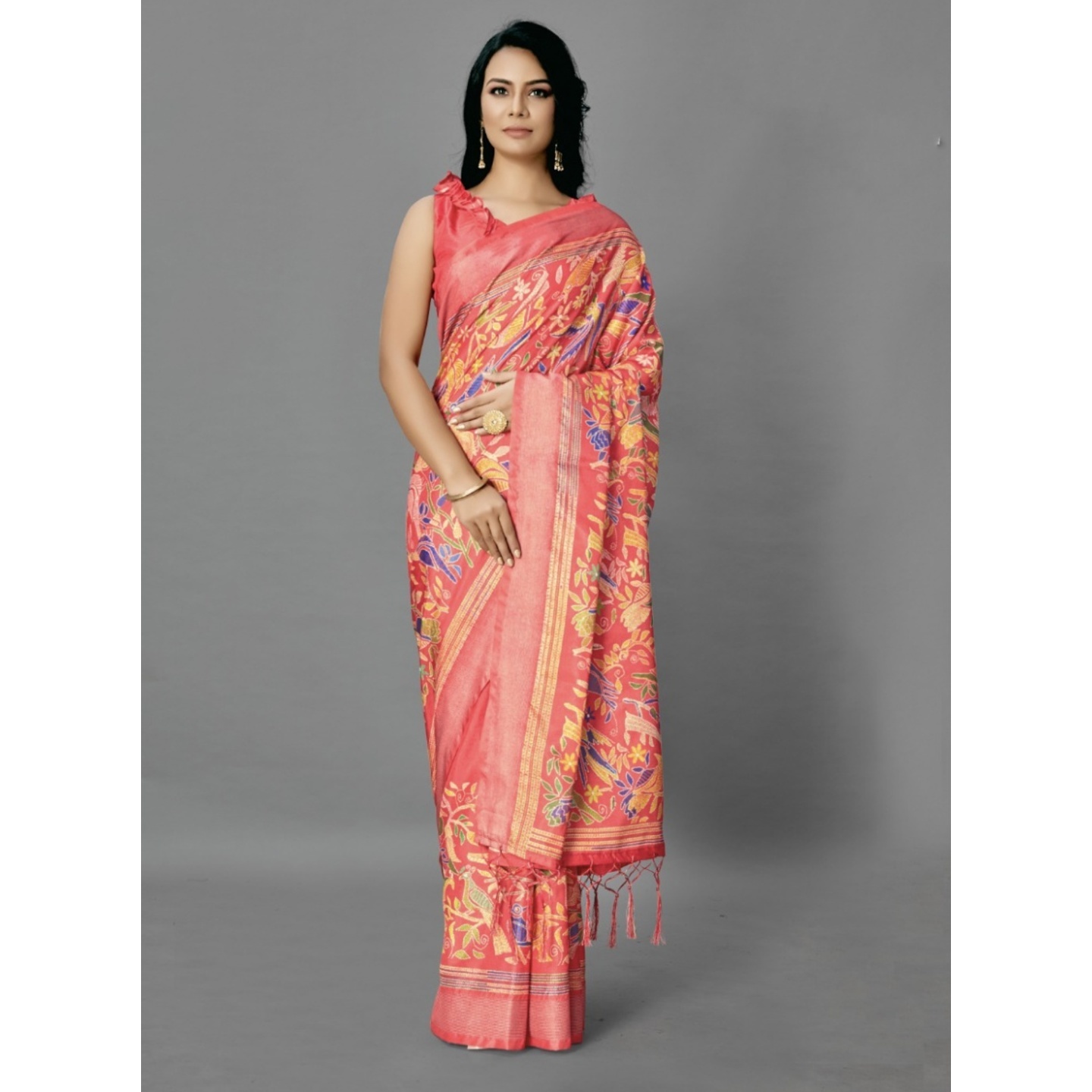 Art Silk Kantha Print Saree