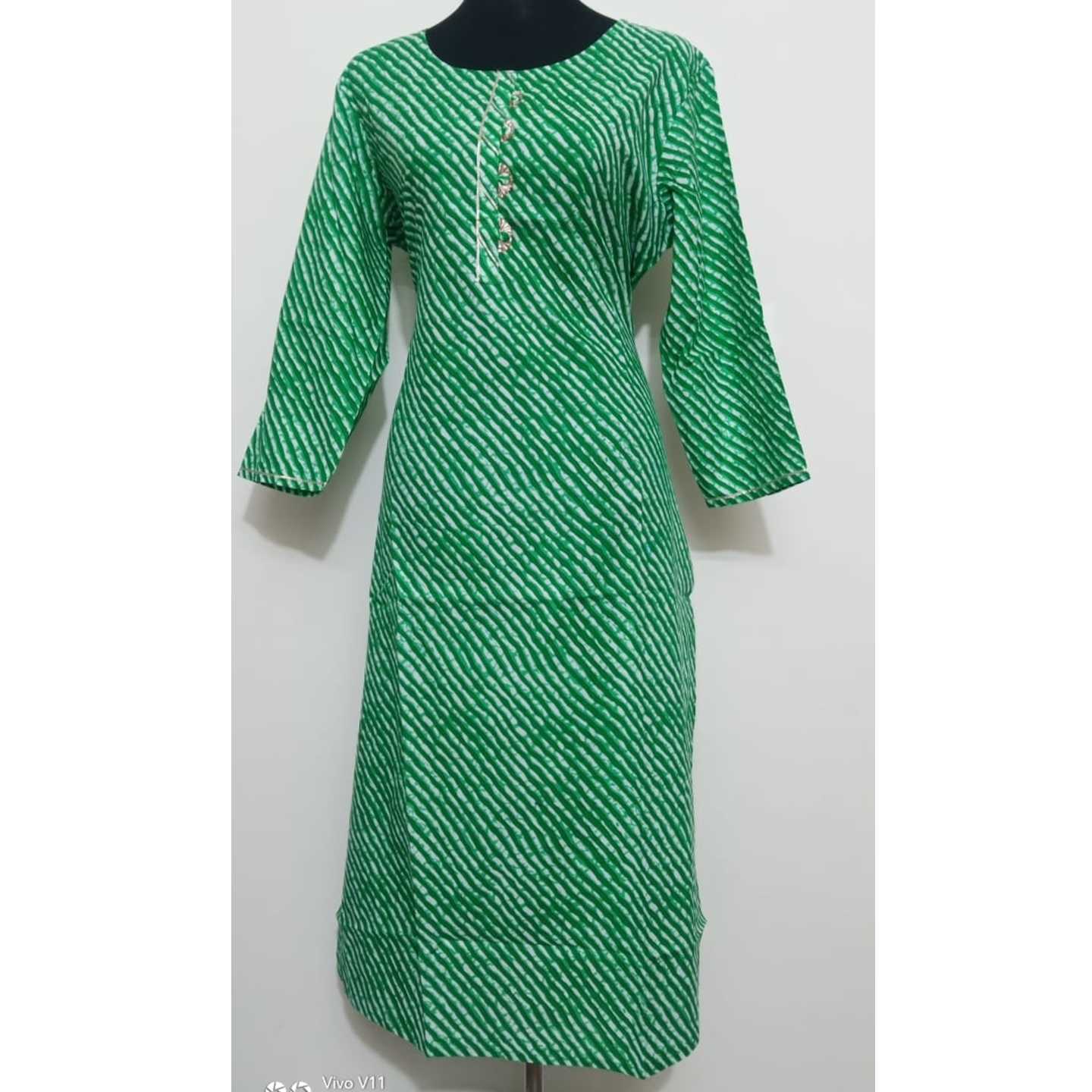 Soft Cotton Lehariya Kurti with Gota Work