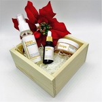 koqo Face.Body.Hair Gift Set + Natural Wood Box 15cm by 15cm
