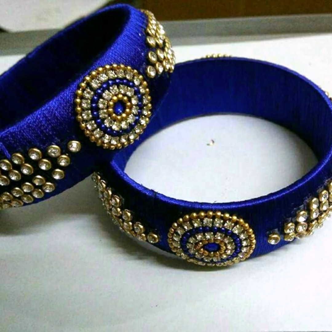 Trendy Royal Blue Silk Thread Bangles
