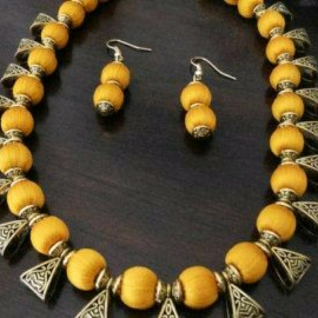 Yellow Silk Thread Long Necklace Set