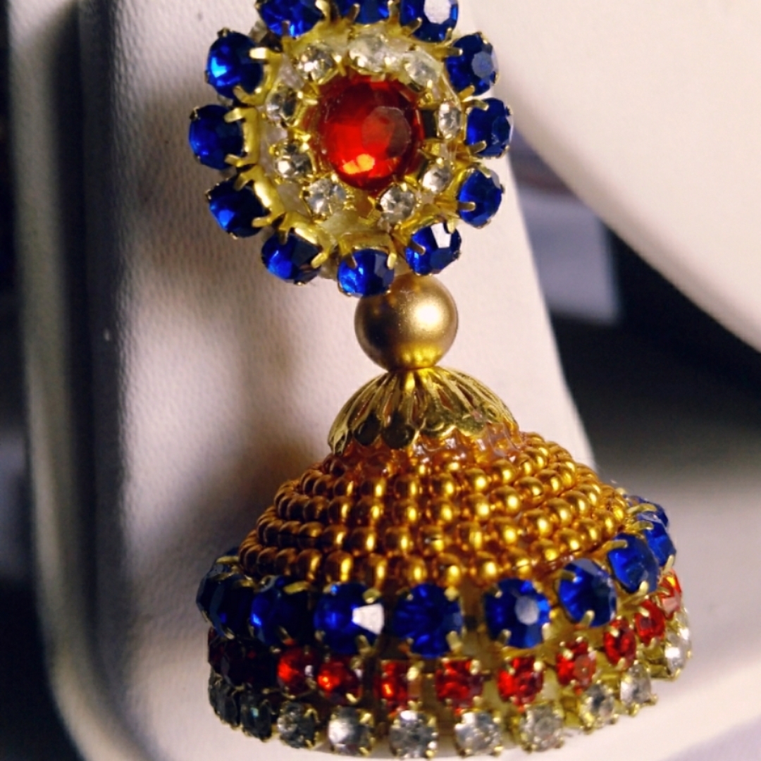 Royal Blue and Red Combination Beaded Jhumkas