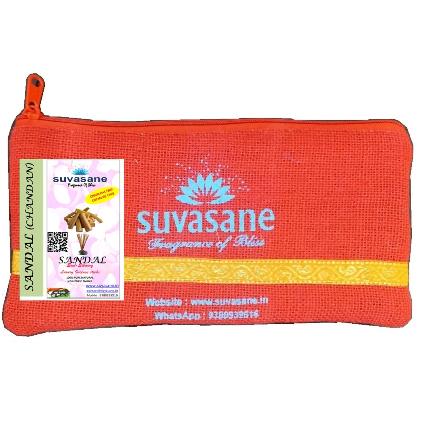 Suvasane Sandal Fragrance 50gms Pure Natural Agarbatti No added Chemicals, Brown 9 sticks in Jute pouch