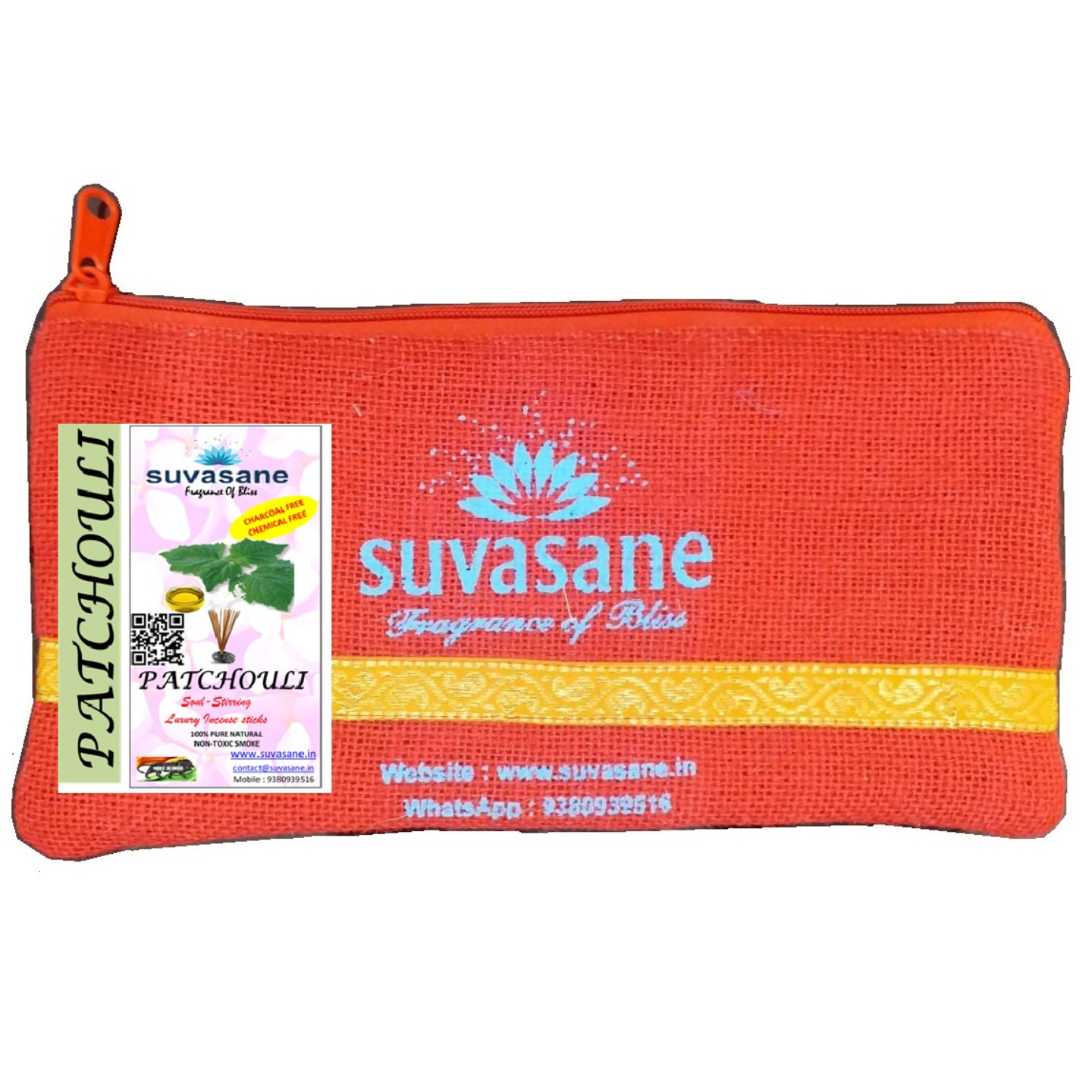 Suvasane Patchouli Fragrance 150gms Herbal Pure Natural Agarbatti No added Chemicals, Brown 9 sticks in Jute bag