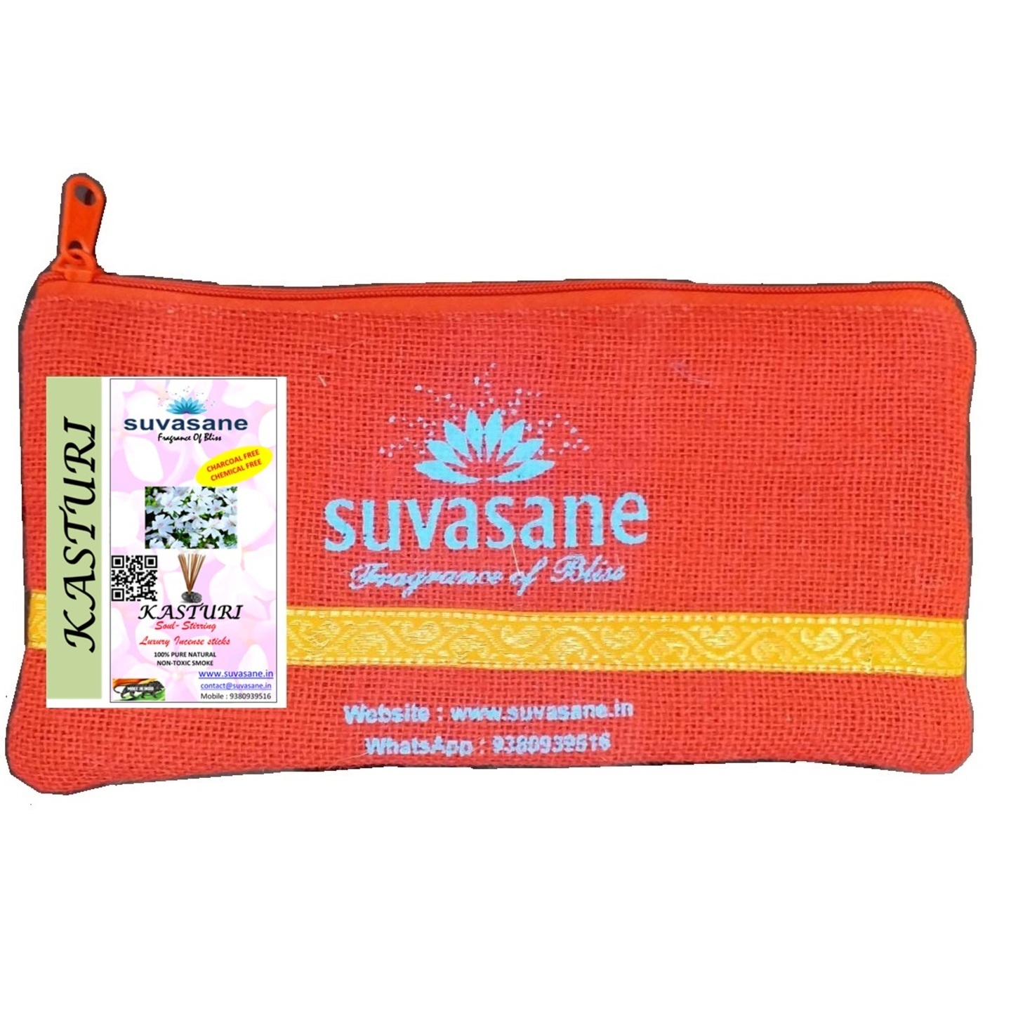 Suvasane Kasturi Fragrance 200gms Pure Natural Agarbatti No added Chemicals, Brown 9 sticks in Jute bag
