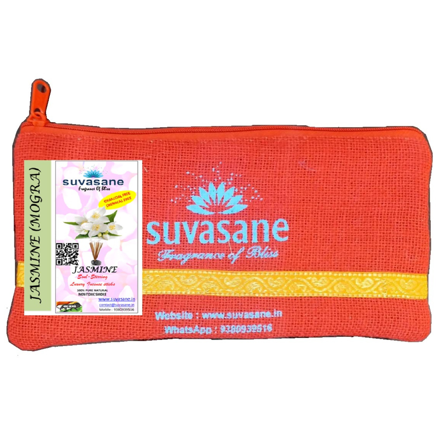 Suvasane Jasmine Fragrance 150gms Herbal Pure Natural Agarbatti No added Chemicals, Brown 9 sticks in Jute bag