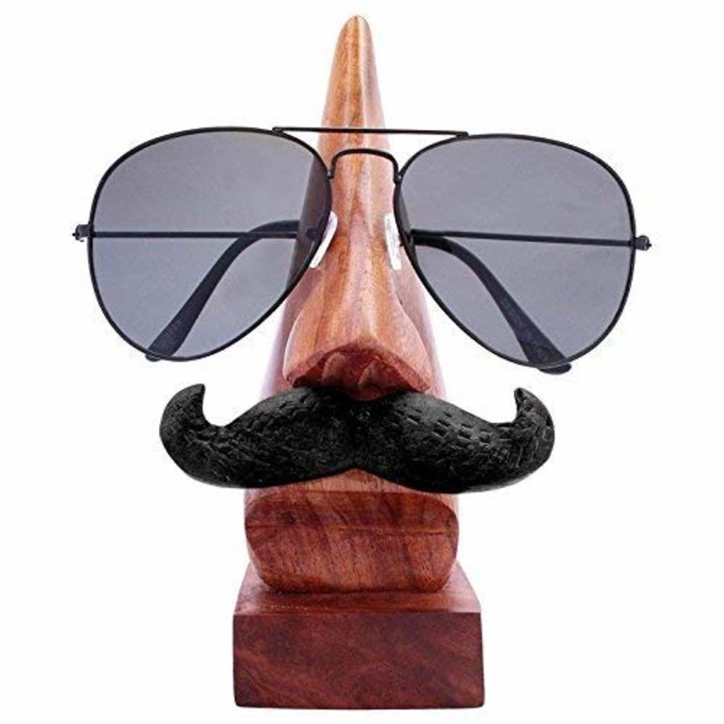 Wooden Nose Shaped SpectacleEyeglass Holder Stand with Moustache