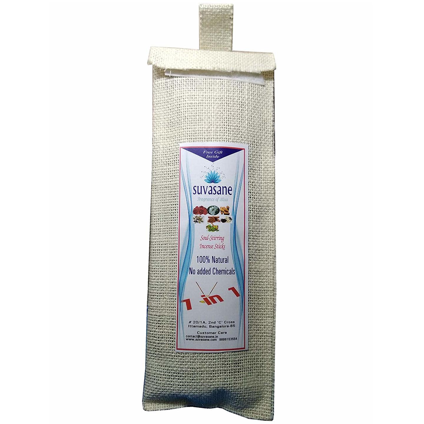 Suvasane Seven in One Fragrance Herbal incense sticks Pure Natural Agarbatti No added Chemicals 42 sticks 7 packs of 6 sticks of each fragrance Brown 9 sticks in Jute bag