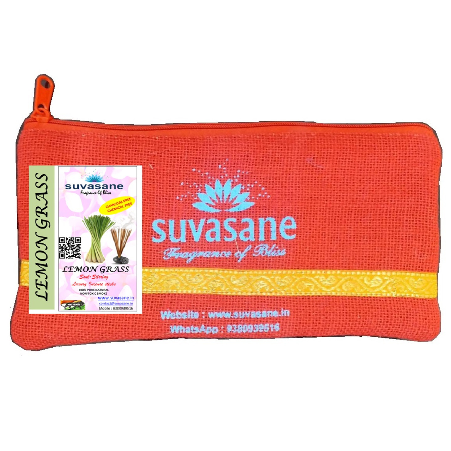 Suvasane Lemon Grass Fragrance 150gms Herbal Pure Natural Agarbatti No added Chemicals, Brown 9 sticks in Jute bag