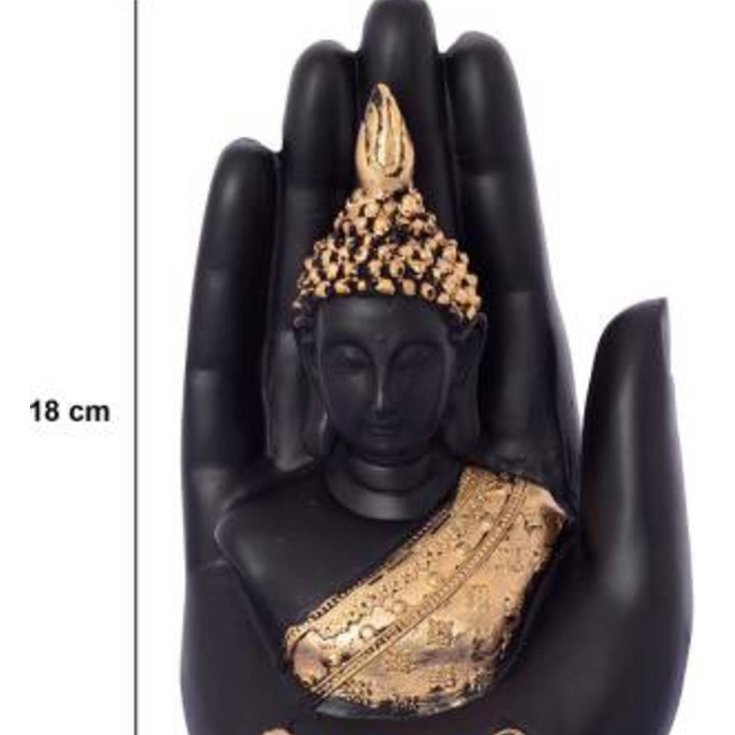 Golden Handcrafted Buddha Palm Decorative Showpiece - 18 cm  Polyresin, Gold, Black