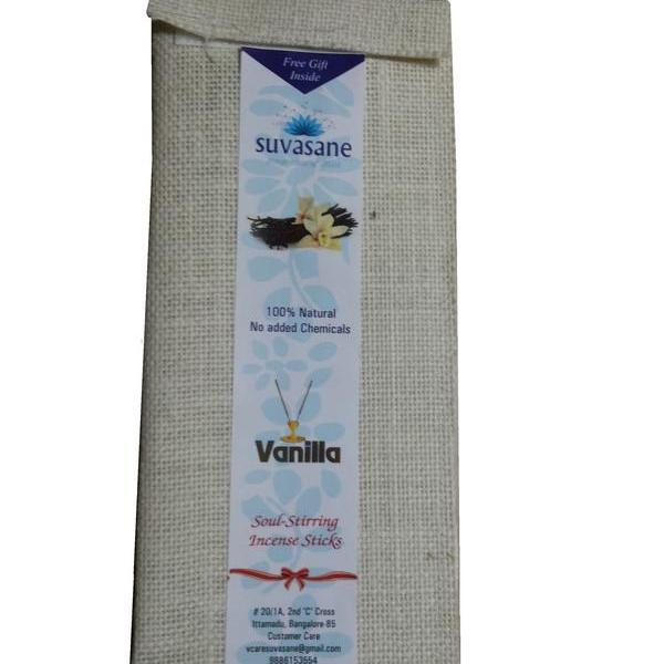 Suvasane Vanilla Fragrance Pure Natural Agarbatti No added Chemicals, 4 packs of 6 sticks each, Brown 9 sticks in Jute bag
