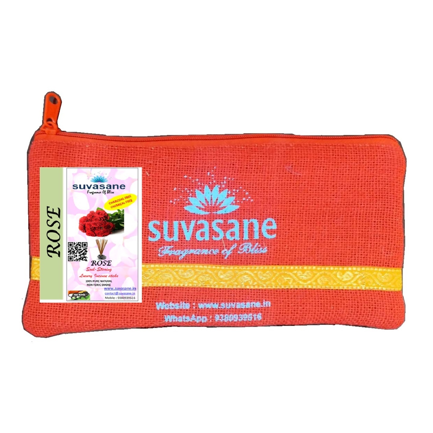 Suvasane Rose Fragrance 150gms Herbal Pure Natural Agarbatti No added Chemicals, Brown 9 sticks in Jute bag