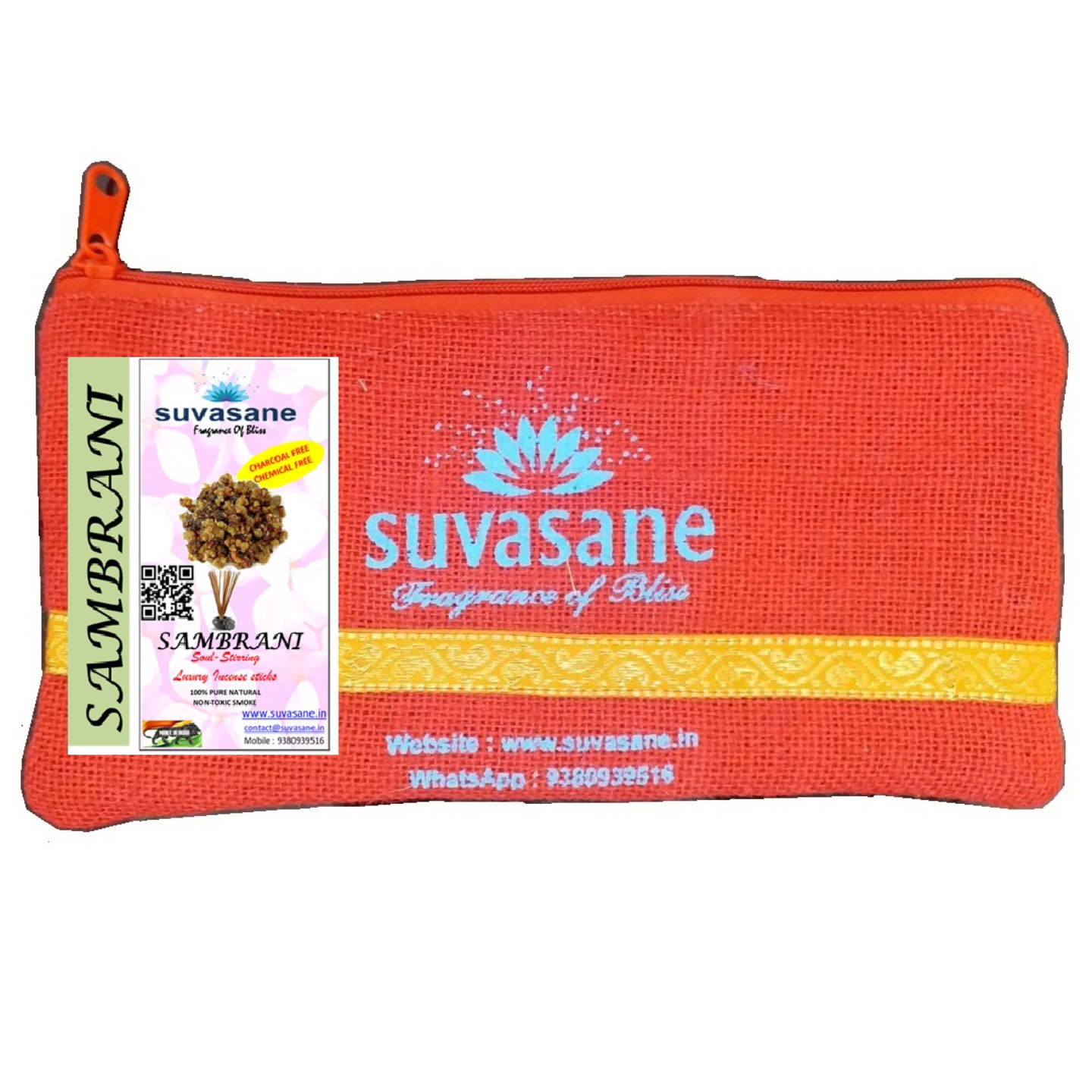 Suvasane Sambrani Fragrance 150gms Herbal Pure Natural Agarbatti No added Chemicals, Brown 9 sticks in Jute bag