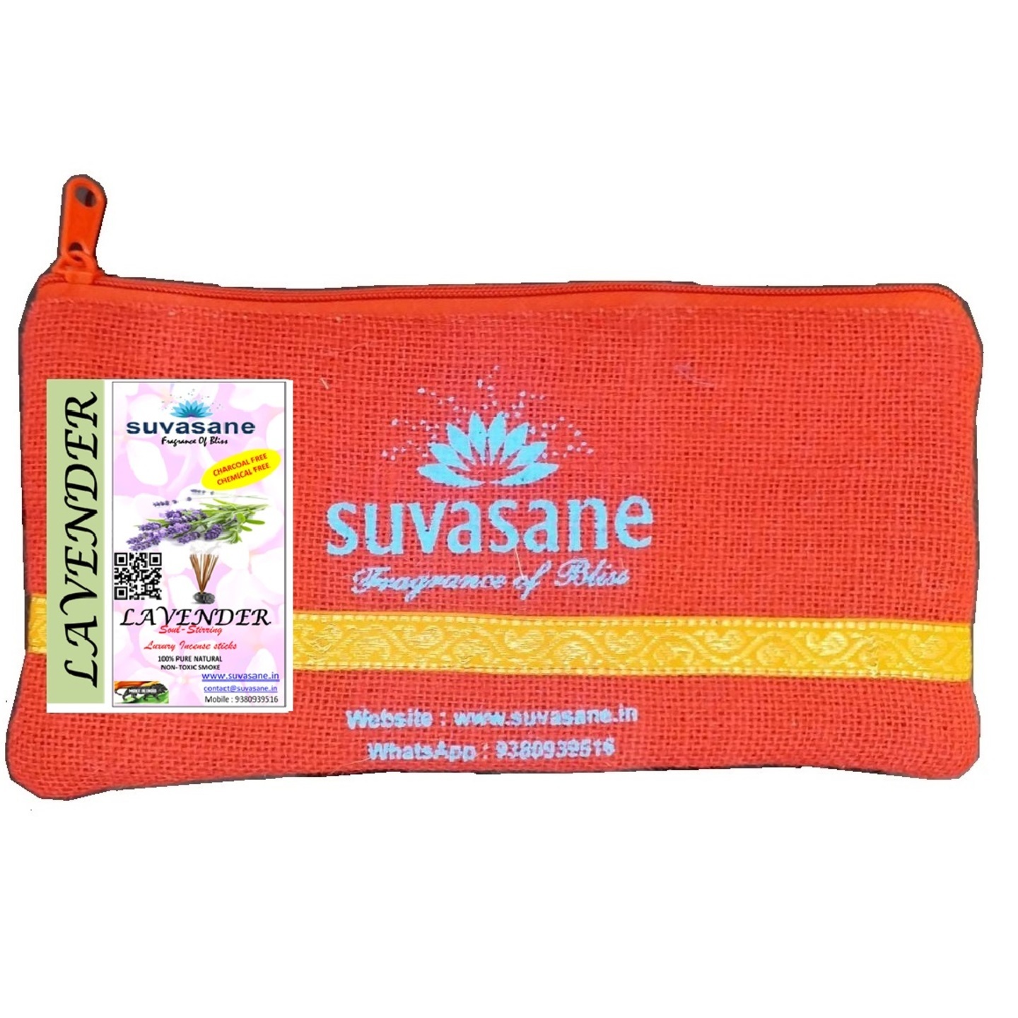 Suvasane Lavender Fragrance 50gms Pure Natural Agarbatti No added Chemicals, Brown 9 sticks in Jute bag