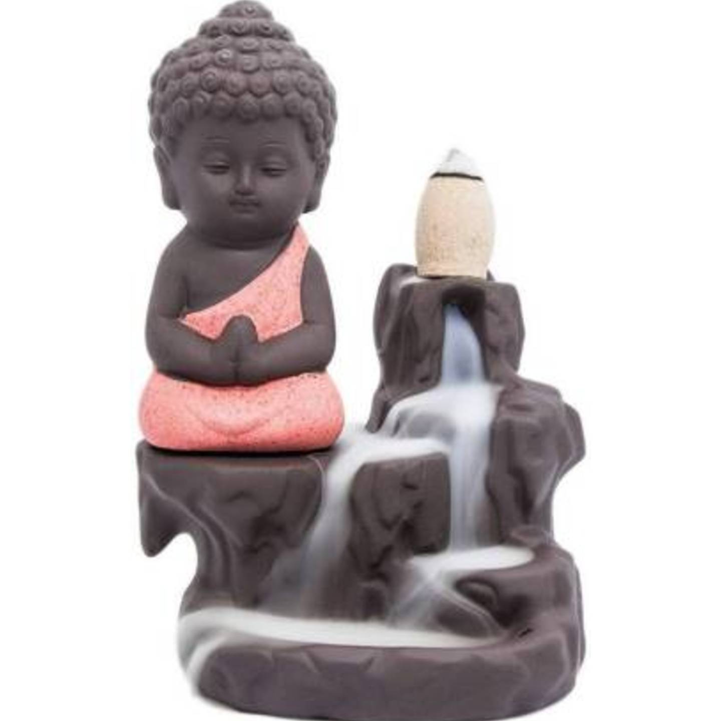 Meditating Monk Suvasane Buddha Smoke Back Flow Cone Decorative Incense Holder 7 cm x 7 cm x 12, Pink