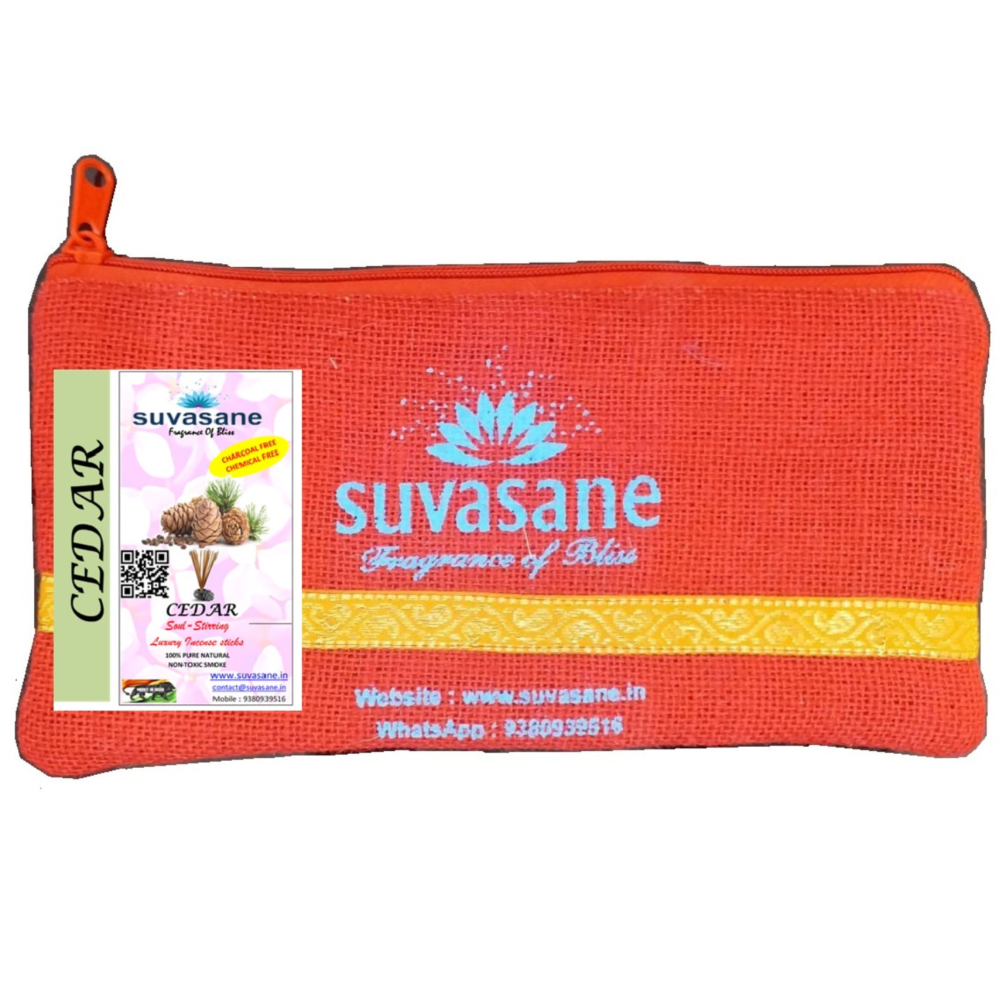 Suvasane Cedar Fragrance 150gms Herbal Pure Natural Agarbatti No added Chemicals, Brown 9 sticks in Jute bag