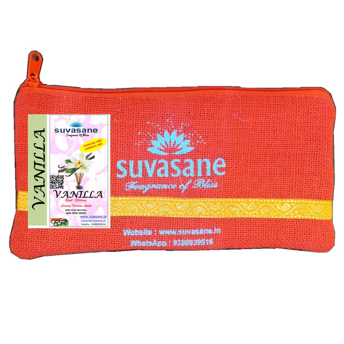 Suvasane Vanilla Fragrance 150gms Herbal Pure Natural Agarbatti No added Chemicals, Brown 9 sticks in Jute bag