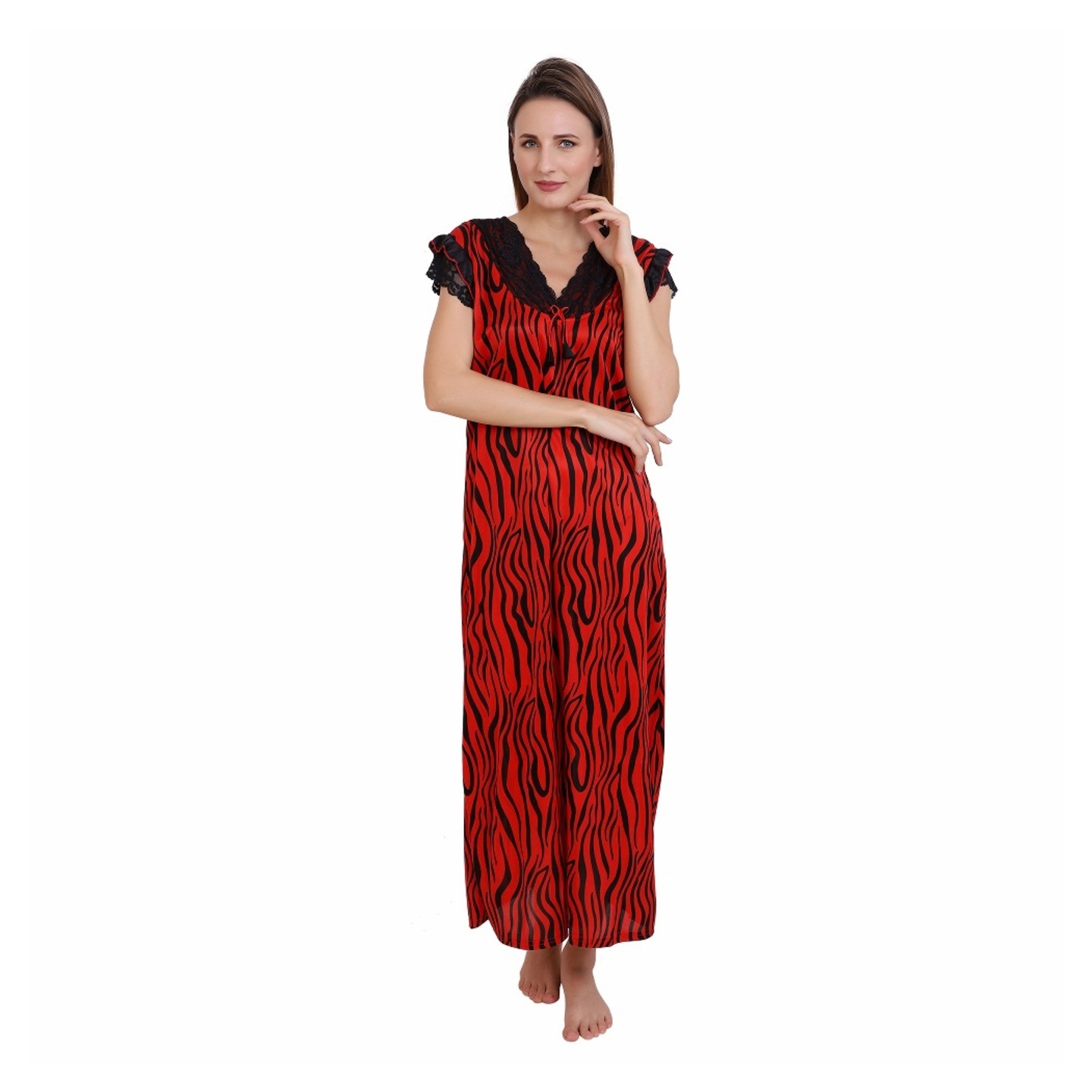 Diljeet Women Solid Satin Night Gown - Red