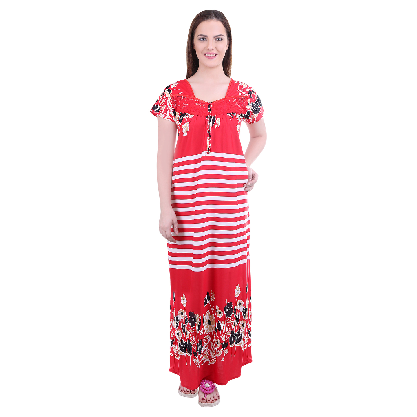 Diljeet Lycra Satin Multi Color Night Gown